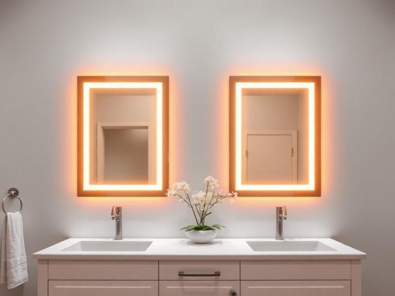 Pane Backlit Mirror Pair — Glass & aluminium, supplied and installed by Upstairs Construction & Design