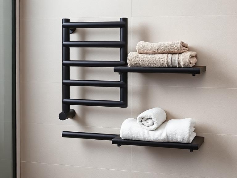 Terra Heated Towel Rail — Powder-coated steel, supplied and installed by Upstairs Construction & Design