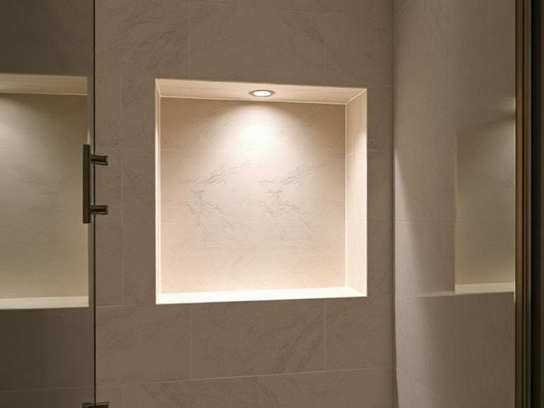 Nook Recessed Niche Kit — Stone & membrane, supplied and installed by Upstairs Construction & Design