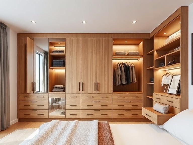 Kessler Wardrobe System — Rift white oak, supplied and installed by Upstairs Construction & Design