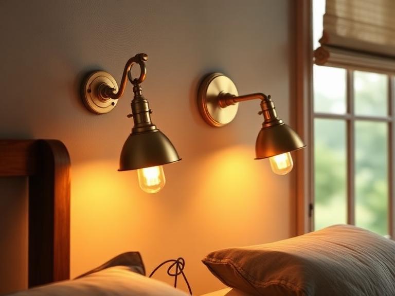 Lume Bedside Sconces — Solid brass, supplied and installed by Upstairs Construction & Design