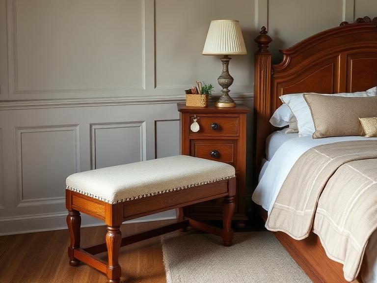 Verre Dressing Bench — Oak & boucle, supplied and installed by Upstairs Construction & Design