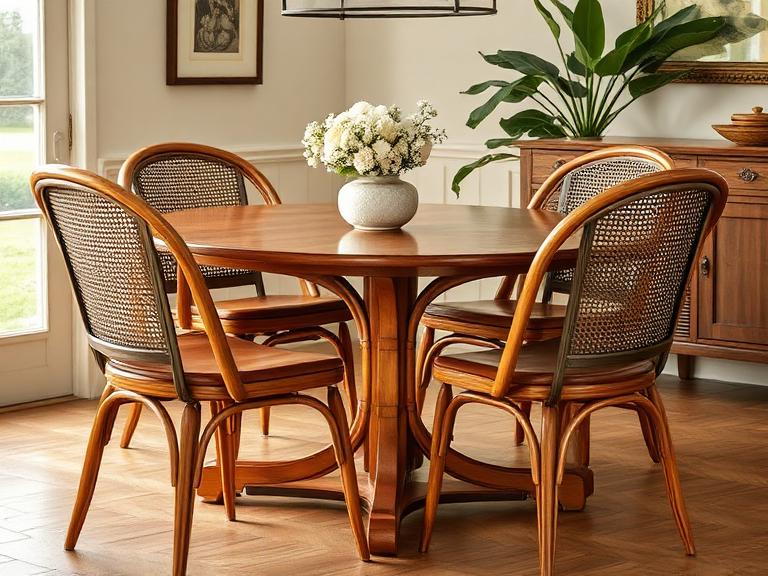 Coele Dining Chairs — Cane & leather, supplied and installed by Upstairs Construction & Design