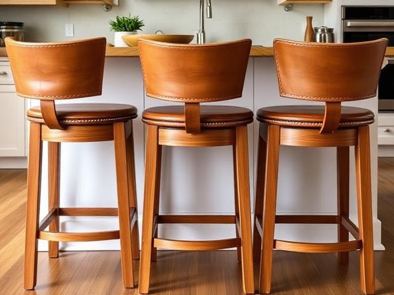 Nord Counter Stools — Oak & leather, supplied and installed by Upstairs Construction & Design