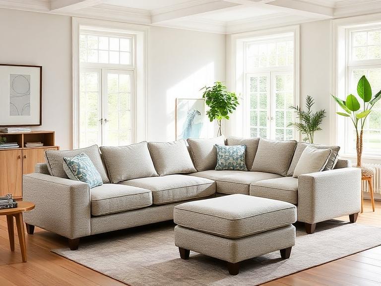 Bramley Modular Sofa — Hardwood & boucle, supplied and installed by Upstairs Construction & Design