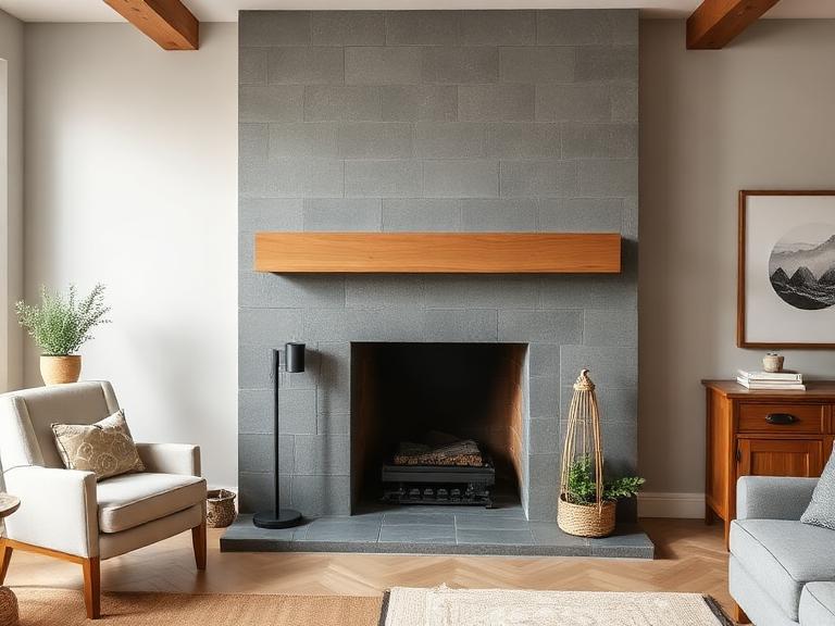 Slate Fireplace Surround — Honed slate, supplied and installed by Upstairs Construction & Design