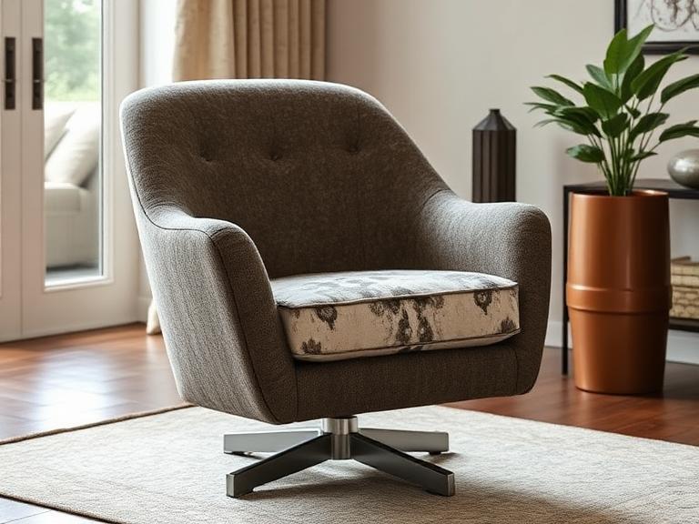 Ferra Swivel Chair — Shearling & steel, supplied and installed by Upstairs Construction & Design