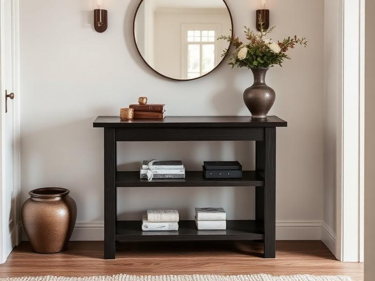 Pier Console Table — Oak & stone, supplied and installed by Upstairs Construction & Design