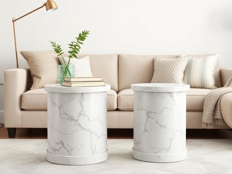Cairn Side Table Pair — Marble, supplied and installed by Upstairs Construction & Design