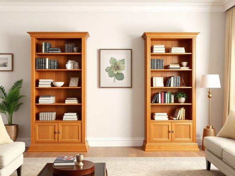 Meridian Bookcase Pair — Solid oak, supplied and installed by Upstairs Construction & Design