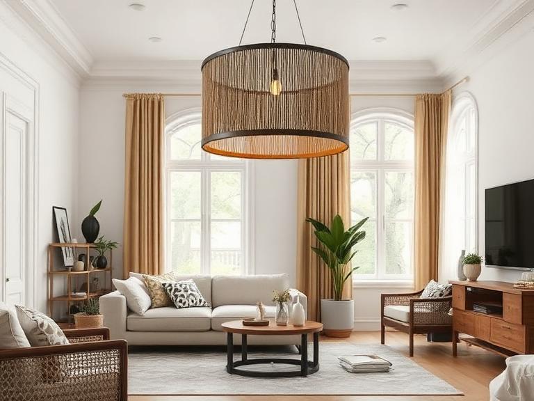 Corda Ceiling Pendant — Paper cord, supplied and installed by Upstairs Construction & Design