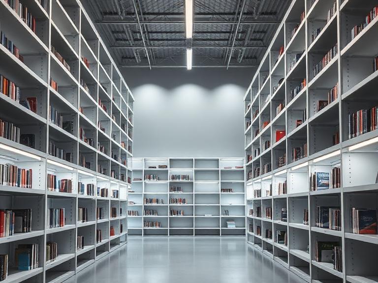 Library Shelving Wall — Painted maple, supplied and installed by Upstairs Construction & Design